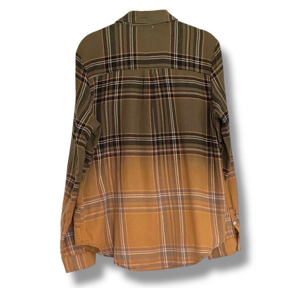 Love, Fire Women’s Ombre Gold Brown Flannel Long Sleeve Blouse Med Comfy - Picture 2 of 7